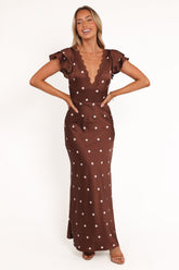 Arella Maxi Dress - Brown Polka Dot